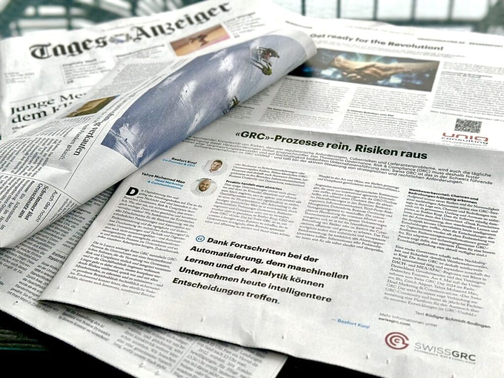 Exclusively in the Tages-Anzeiger: Swiss GRC on the importance of Governance, Risk & Compliance
