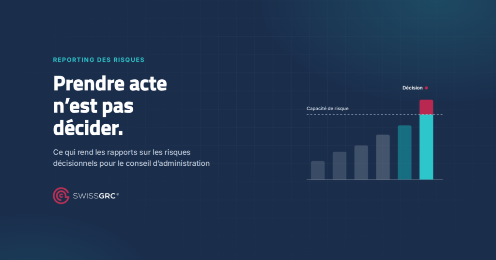 Diagramme à barres croissantes qui restent sous la ligne de la capacité de risque jusqu’à ce que la dernière la dépasse et soit marquée comme décision. Titre : Prendre acte n’est pas décider.