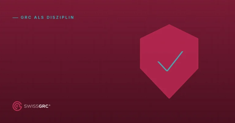 Beitragsbild von Swiss GRC mit dem Logo und Schild als abstrakter Grafik in Magenta, Rubrik GRC als Disziplin