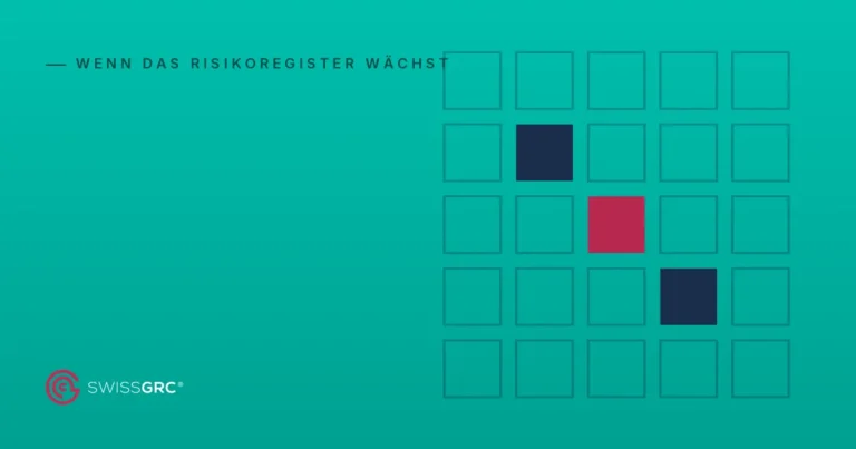 Beitragsbild von Swiss GRC mit dem Logo und Kontrollraster als abstrakter Grafik in Hell, Rubrik Wenn das Risikoregister wächst